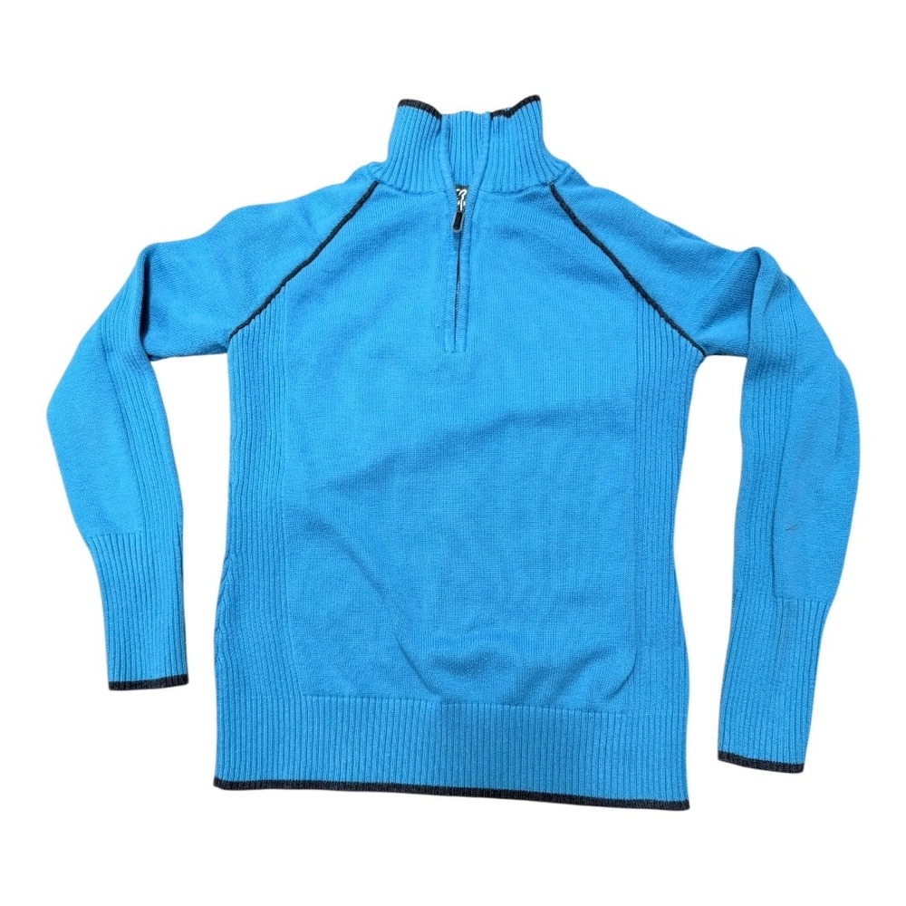 Eddie Bauer Sport Sweater‎ Womens Small 1/4 Zip Blue Ribbed Knit Mock Neck